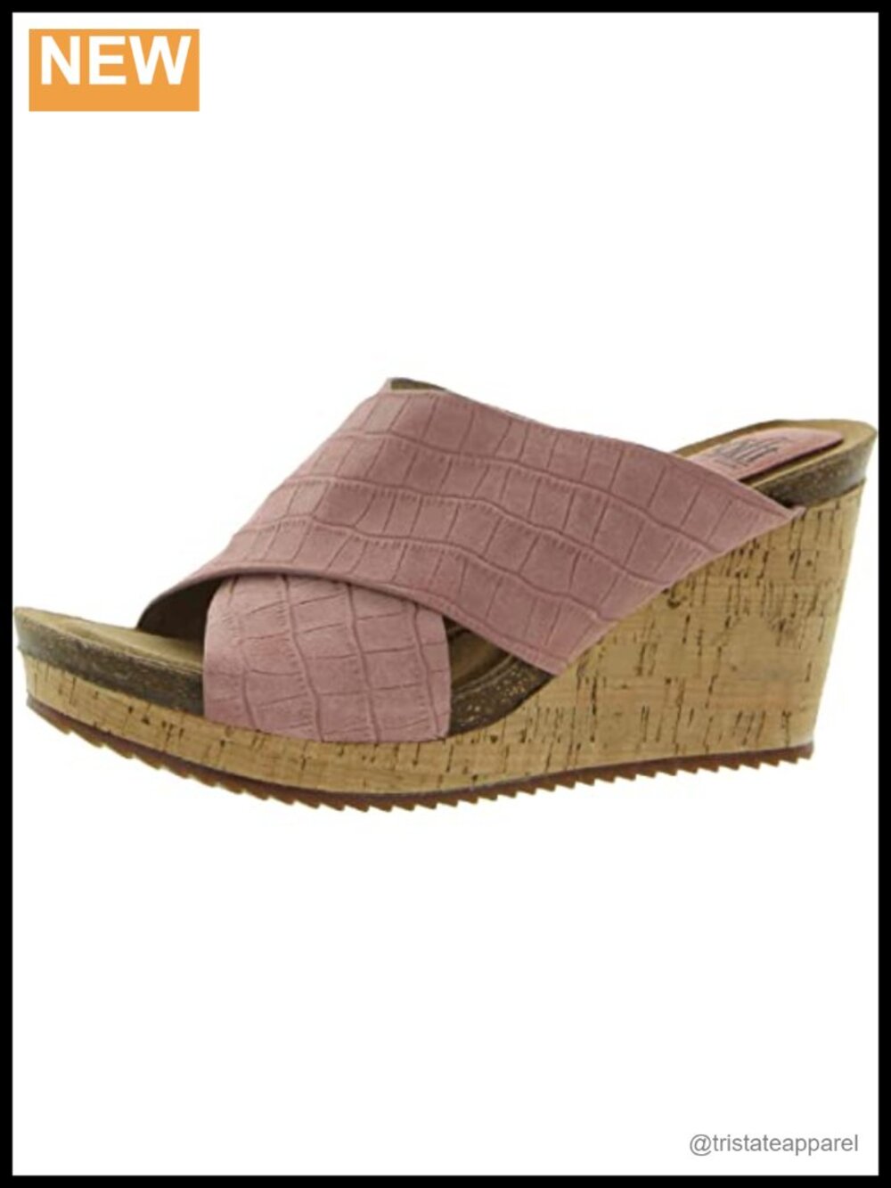 Croco Embossed Italian Suede Cork Wedge Sandals Ankle Strap